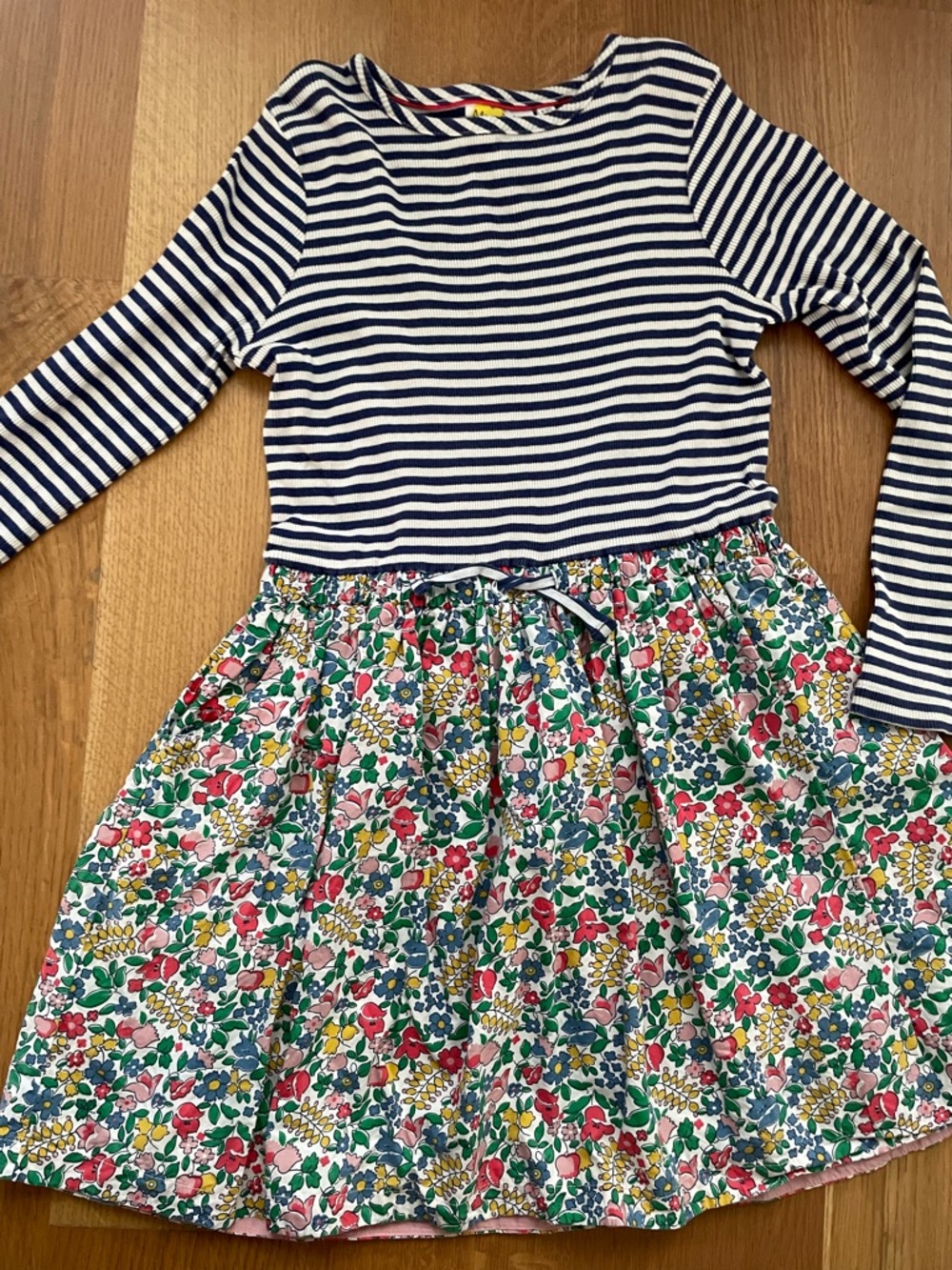 Mini Boden Navy Striped Top with Multicolor Floral dress - size 9/10